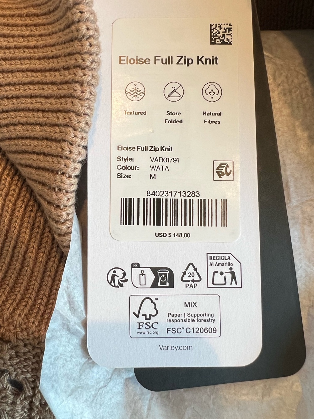 Varley Eloise Collared Full-Zip Knit Jacket New Medium Anthropologie Cedar Brown - Picture 12 of 13